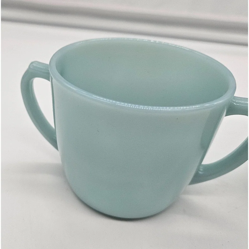 Fire-King Turquoise Blue Milk Glass Creamer and Sugar Bowl Set Vintage USA MCM